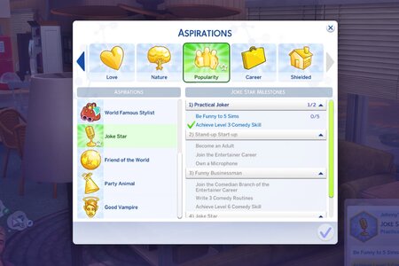 Sims 4 Satisfaction Points Cheat: Aspiration menu